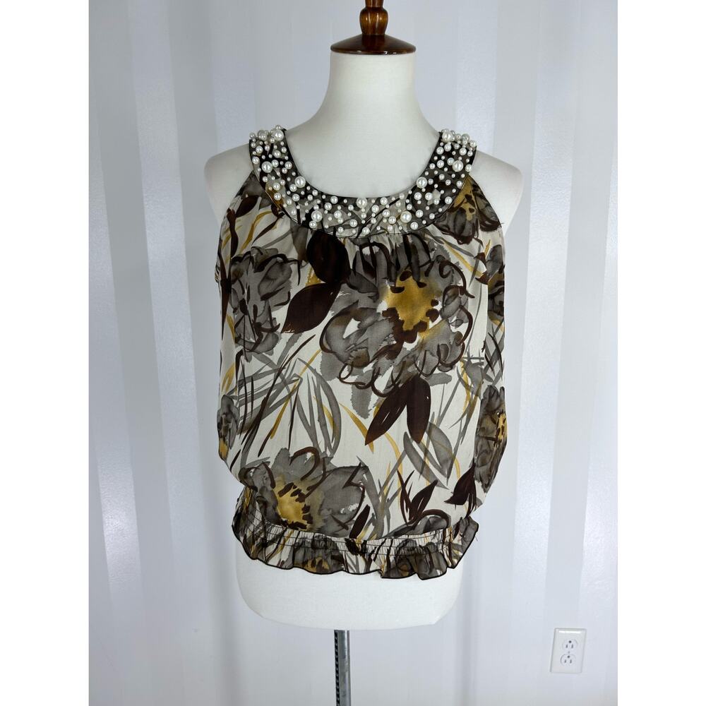 NEW DIRECTIONS Women’s Floral Print Satin Sleeveless Top Sz S